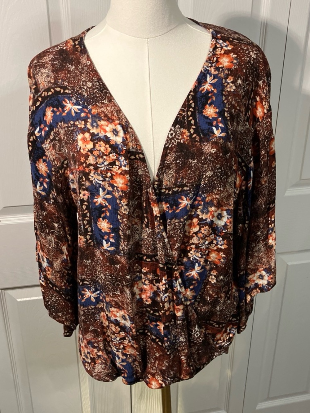 Daytrip Floral Crossover Blouse with Navy Accents
